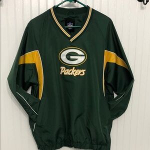 NFLNewGreenBay PACKERS V-neck WINDBREAKER JACKET SideZip Front POCKETS MeshLined